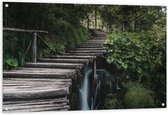 Tuinposter – Trap naar Boven in het Bos - 120x80cm Foto op Tuinposter  (wanddecoratie voor buiten en binnen)