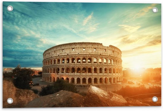 Tuinposter – Colosseum in Rome bij Zonsondergang - 60x40cm Foto op Tuinposter  (wanddecoratie voor buiten en binnen)
