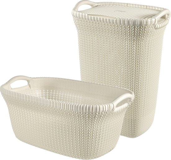 Wasmand Jute Look CURVER Wasmand Jute-Look 46 Liter – Crème Kleur, Gemaakt Van Gerecycled Kunststof Wasmand Kunststof