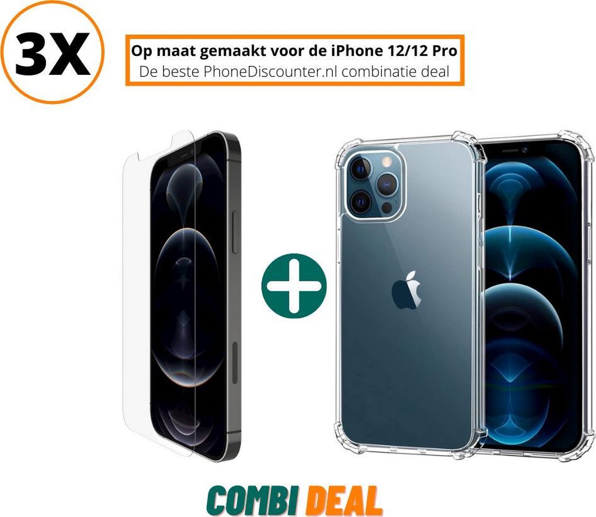 Fooniq Anti Shock Hoesje Transparant 3x + Screenprotector 3x - Geschikt Voor Apple iPhone 12 Pro