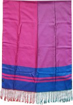 Pashmina sjaal met zijde en viscose Blauw Roze met strippen
