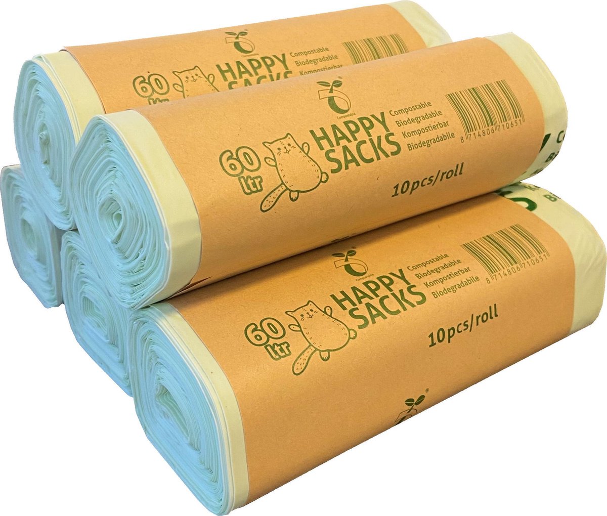 Happy Sacks biozakken 60 liter | 50 stuks | 5 rol à 10 stuks