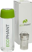 Ecophant Tea-To-Go Bottle - Dubbelwandige theebeker – Drinkfles voor losse thee – Met RVS infuser – Inclusief Thee Zeef  – Glas - 330 ml