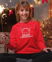 Foute Kersttrui Rood - Merry Horns - Maat S - Kerstkleding voor dames & heren