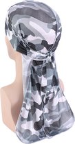 Durag – Camouflage durag - Du-Rag premium kwaliteit - Voor mannen - Voor vrouwen – Grijze camouflage-814 - Luxe durag - Waves durag - Hoofddeksel - Silky - Waves - Wave cap – Hoofd