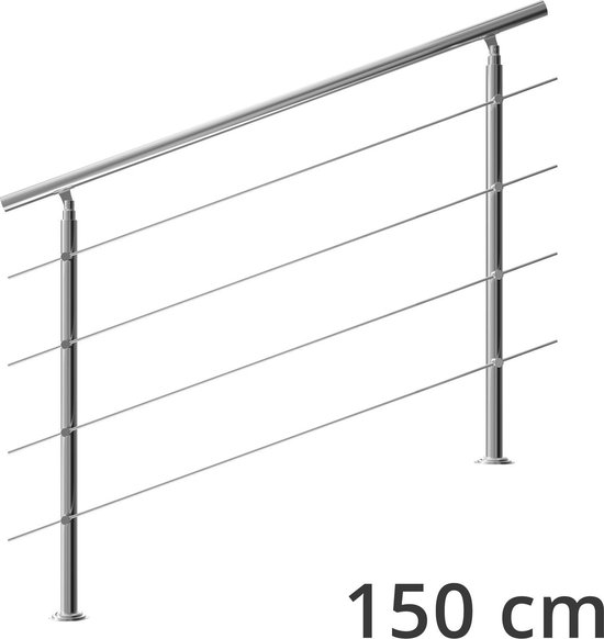 Monzana Trapleuning 150 cm - Met 4 Spijlen – Roestvrijstaal