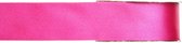 1x Hobby/decoratie fuchsia roze satijnen sierlinten 1,5 cm/15 mm x 25 meter - Cadeaulint satijnlint/ribbon - Striklint linten fuchsiaroze