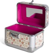 Beautycase met roze hartjes en cijferslot 21 x 14 x 21 cm - Make up koffers - Sieradenkist/juwelenkist