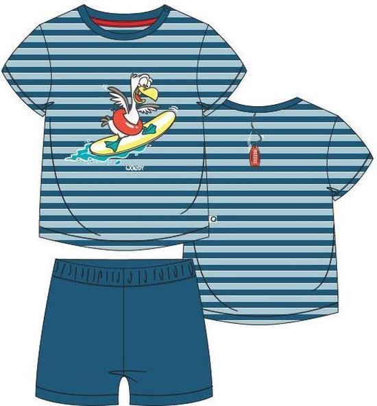 Woody pyjama baby - blauw-rood gestreept - zeemeeuw - 211-3-PSS-S/983 - maat 62