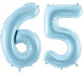 Ballon aluminium numéro 65 ans - hauteur 80 cm - Blauw - avec paille gratuite - Décoration de fête - Anniversaire - retraite - Mariage