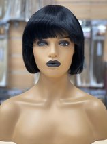 Pruiken Dames - Echt Haar/ Indian Human Hair / Nicki bob Short wig 8 INCH Steil  # 1 ( Jetblack )