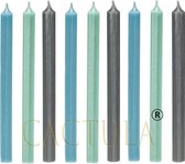 Cactula mooie lange dinerkaarsen 28 cm in 3 Trendy Kleuren 9 stuks Colorful mist | Lichtblauw / Jade / Steel Grey