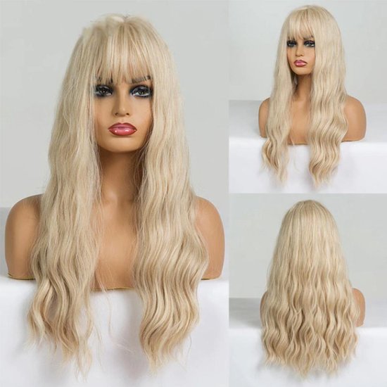 Blonde Pruiken Dames - Wig - Pony - One-Size - Lang Golvend... | bol.com