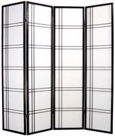 Fine Asianliving Japanse Kamerscherm B180xH180cm 4 Panelen Shoji Rijstpapier Zwart - Double Cross