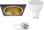 LED Spot Set - Pragmi Minko Pro - GU10 Fitting - Inbouw Vierkant - Mat Zwart/Goud - 4W - Natuurlijk Wit 4200K - Verdiept - 90mm - BES LED