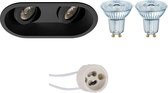 LED Spot Set - OSRAM Parathom PAR16 930 36D - Pragmi Zano Pro - GU10 Fitting - Dimbaar - Inbouw Ovaal Dubbel - Mat Zwart - 5.5W - Warm Wit 3000K - Kantelbaar - 185x93mm - BES LED