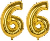 66 Jaar Folie Ballonnen Goud - Happy Birthday - Foil Balloon - Versiering - Verjaardag - Man / Vrouw - Feest - Inclusief Opblaas Stokje & Clip - XXL - 115 cm