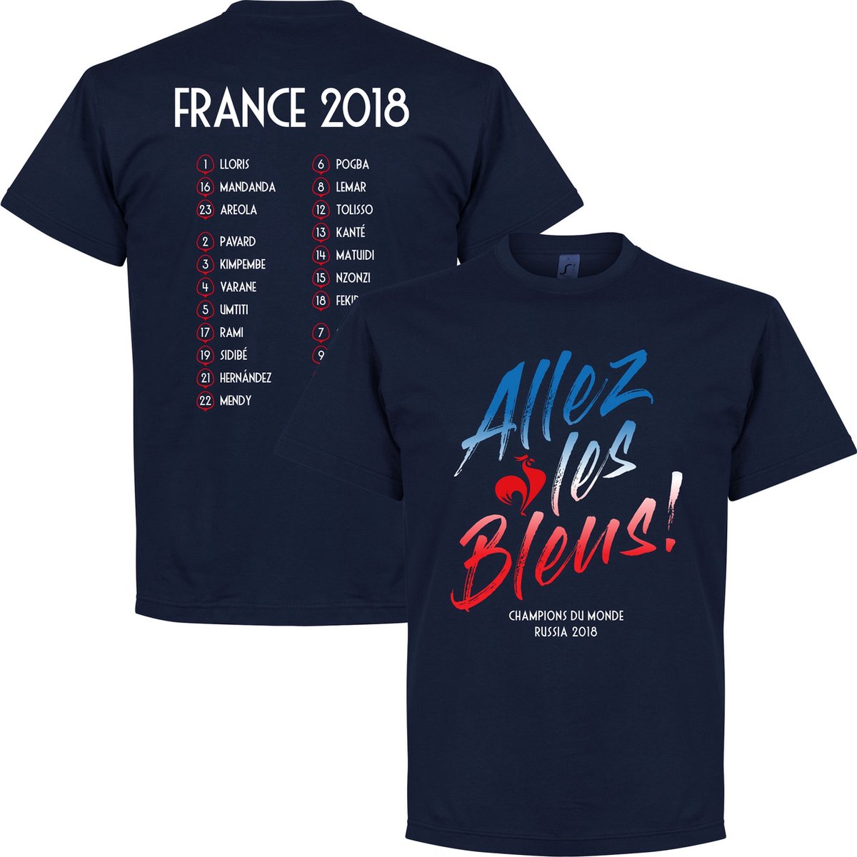 Frankrijk Allez Les Bleus WK Selectie 2018 T-Shirt - Navy - S