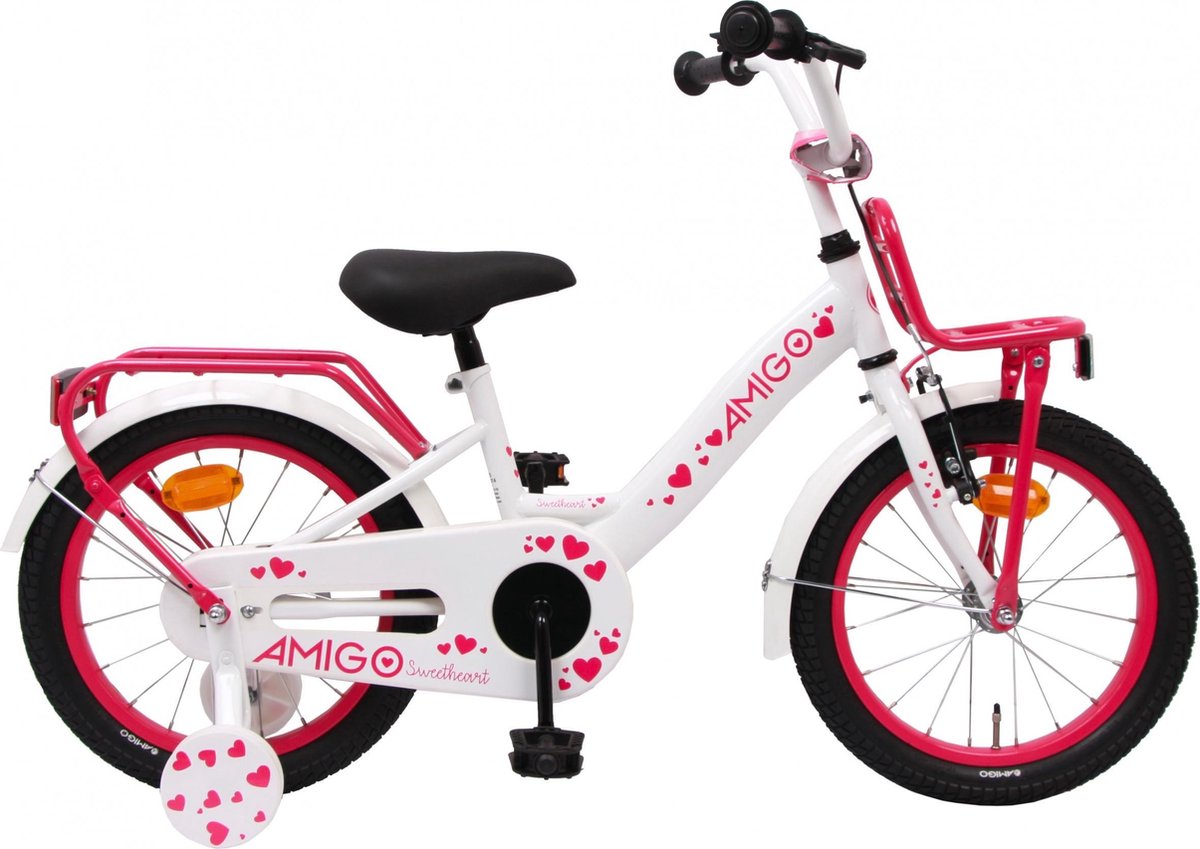 AMIGO Sweetheart Meisjesfiets Kinderfiets 16 inch Met Zijwieltjes Wit bol