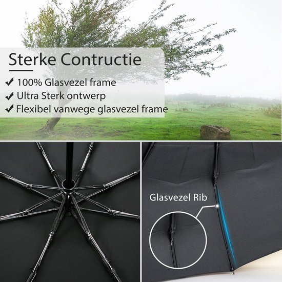 Beefree 100% glasvezel duurzame paraplu - 103cm - UV bescherming - zwart - Beefree