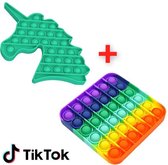 ESSENTIALS73 POP IT Fidget Set: Regenboog Vierkant & Unicorn Groen - Rainbow - TikTok - Eenhoorn