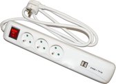 AC stekkerdoos - 3x 2P+A 16A + 2x USB met snoer - Wit - 1.5m