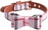 Halsband geruit met strik licht roze - pink - hondenhalsband - hondenstrik - burberry - strikje - bandje - dogcollar - stijlvol - luxe - chique - trendy - vlinderdas