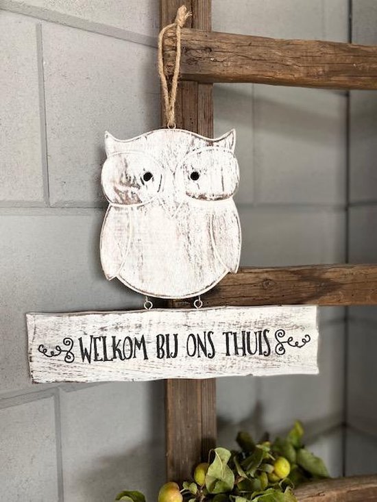 Uil + bordje Welkom / white / nieuwe woning / huis