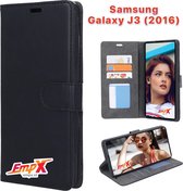 EmpX.nl Galaxy J3 (2016) Zwart Boekhoesje | Portemonnee Book Case voor Samsung Galaxy J3 (2016) Zwart | Flip Cover Hoesje | Met Multi Stand Functie | Kaarthouder Card Case Galaxy J3 (2016) Zw
