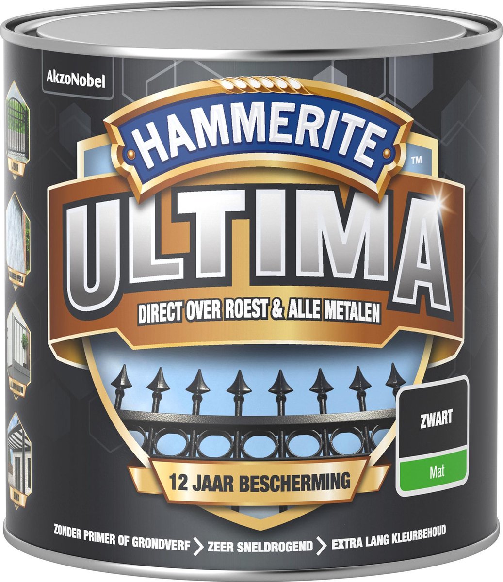 Hammerite Ultima Metaallak - Mat - Zwart - 250 ml | bol.com
