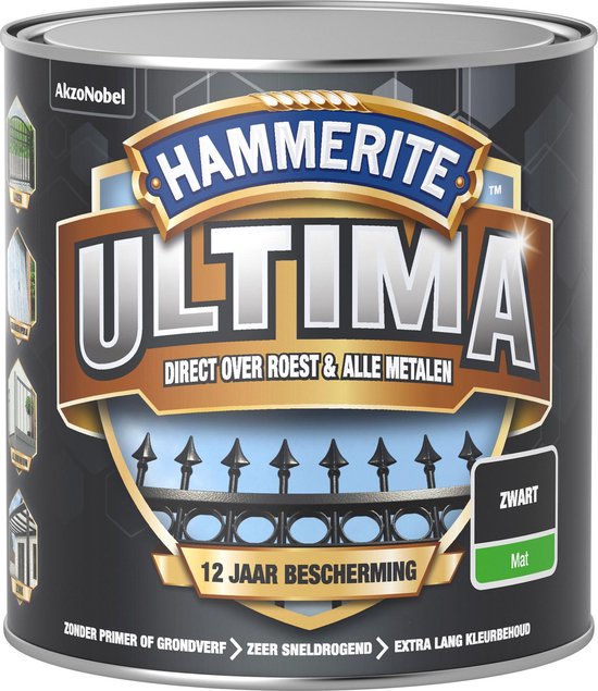 Hammerite Ultima Metaallak - Mat - Zwart - 250 ml bol.com
