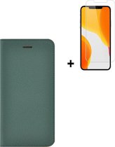 iPhone 12 Pro hoesje - iPhone 12 Pro Screenprotector - Bookcase Portemonnee Hoes Ultra dun Echt leer Wallet case Groen + Screenprotector