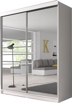 InspireMe- Zweefdeurkast Kledingkast met Spiegel Garderobekast met planken en kledingstang - 183x61x218 cm (BxDxH) - BEN 20 (Wit)