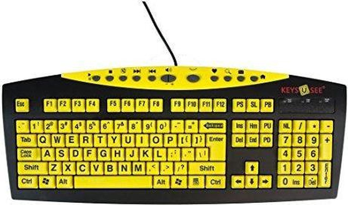 Keys-U-See grootletter toetsenbord - Toetsenbord Slechtziende - Toetsenbord grote letters - Geel / Zwart - QWERTY - USB