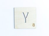 HOUTEN WANDDECORATIE / WOODEN WALL DECORATION - MUURDECORATIE / WALL ART - Letter tegel Y / Tile Y - 11 x 11cm - LICHT HOUT / NATURAL WOOD - WOORDFEUD / WORDFEUD - LETTERSPEL - SPE