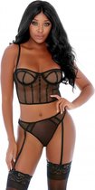 Can't Be Caged Net Bustier Set - Black - Maat S - Lingerie For Her - black - Discreet verpakt en bezorgd