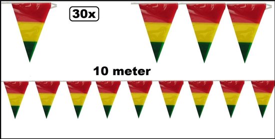30x Vlaggenlijn rood/geel/groen in 1 vlag 10 meter - Carnaval vlag lijn  thema feest... | bol.com