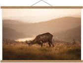 Schoolplaat – Magisch Hert op Berg - 90x60cm Foto op Textielposter (Wanddecoratie op Schoolplaat)