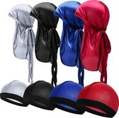 Durag - Deluxe Silky Durag Caps Elastic Wave Cap Lange Staart Headwraps Brede Drager Golven Verpakking van 8 - l