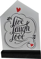 decoratiebordje huis met spreuk "Live Laugh Love" in leuke geschenkdoos