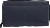 Double D - Grote Dames Portemonnee - Clutch - 100% Leer - Anti skim - Donker blauw (Paars)