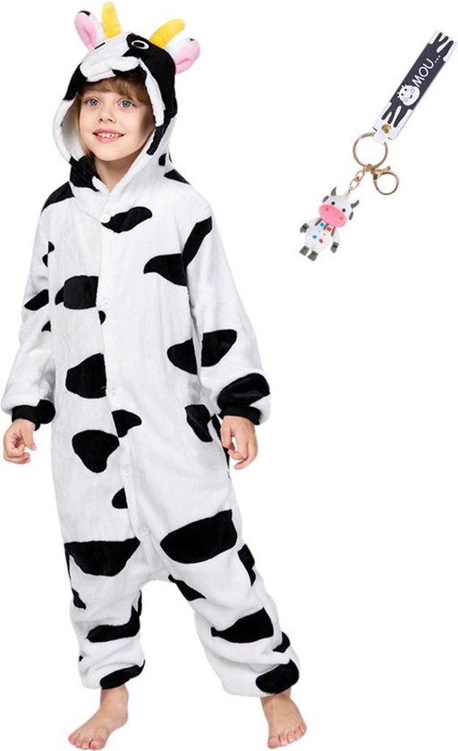 Onesie vache costume animal costume combinaison pyjama enfants - 116-122 (120) + sac / porte-clés gratuit déguisement