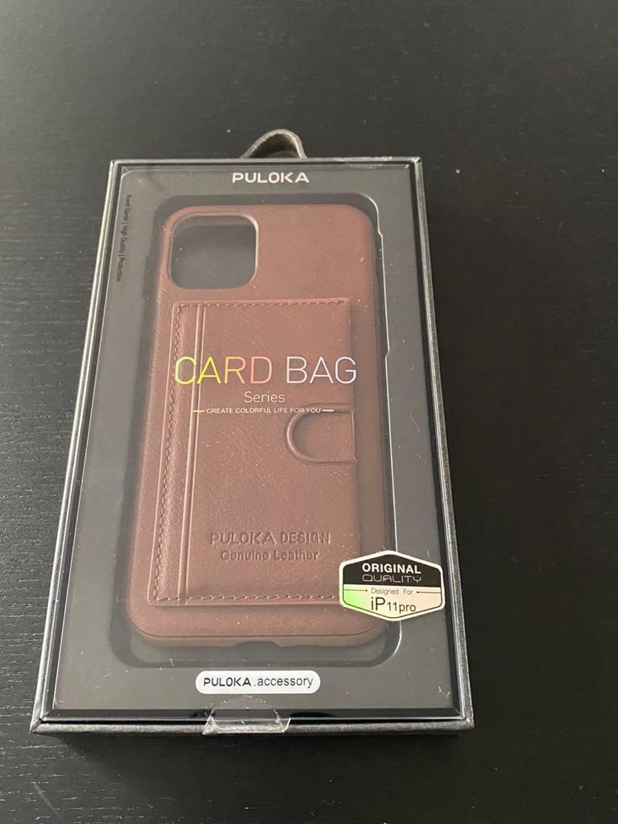 puloka iPhone 11 card bag genuine leather hoes - Bruin