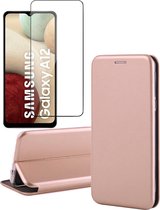 Samsung A12 Hoesje en Samsung A12 Screenprotector - Samsung Galaxy A12 Hoesje - Samsung A12 Hoesje Book Case Leer Wallet Cover Hoes Rosegoud + Samsung A12 Screen Protector Glas