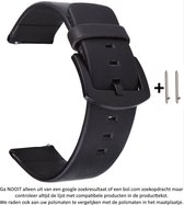Zwart kunstleren sporthorlogebandje voor bepaalde 20mm smartwatches van verschillende bekende merken (zie lijst met compatibele modellen in producttekst) - Maat: zie foto – 20 mm black PU leather smartwatch strap - Leder - Leer