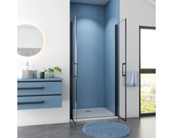 Douchedeur Rosa Nisdeur - 100x200 Pendeldeur 8mm - Helder Glas - Antikalk - Mat Zwart