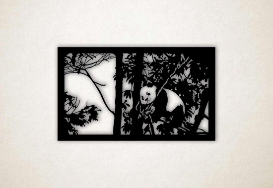 Wanddecoratie - Wandpaneel - panda in boom - M - 53x90cm - Zwart - muurdecoratie - Line Art