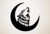 Wanddecoratie - Huilende Wolf maan - S - 45x45cm - Zwart - muurdecoratie - Line Art
