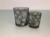 Waxinelichthouders - Kerstprint - 2 stuks - Glas