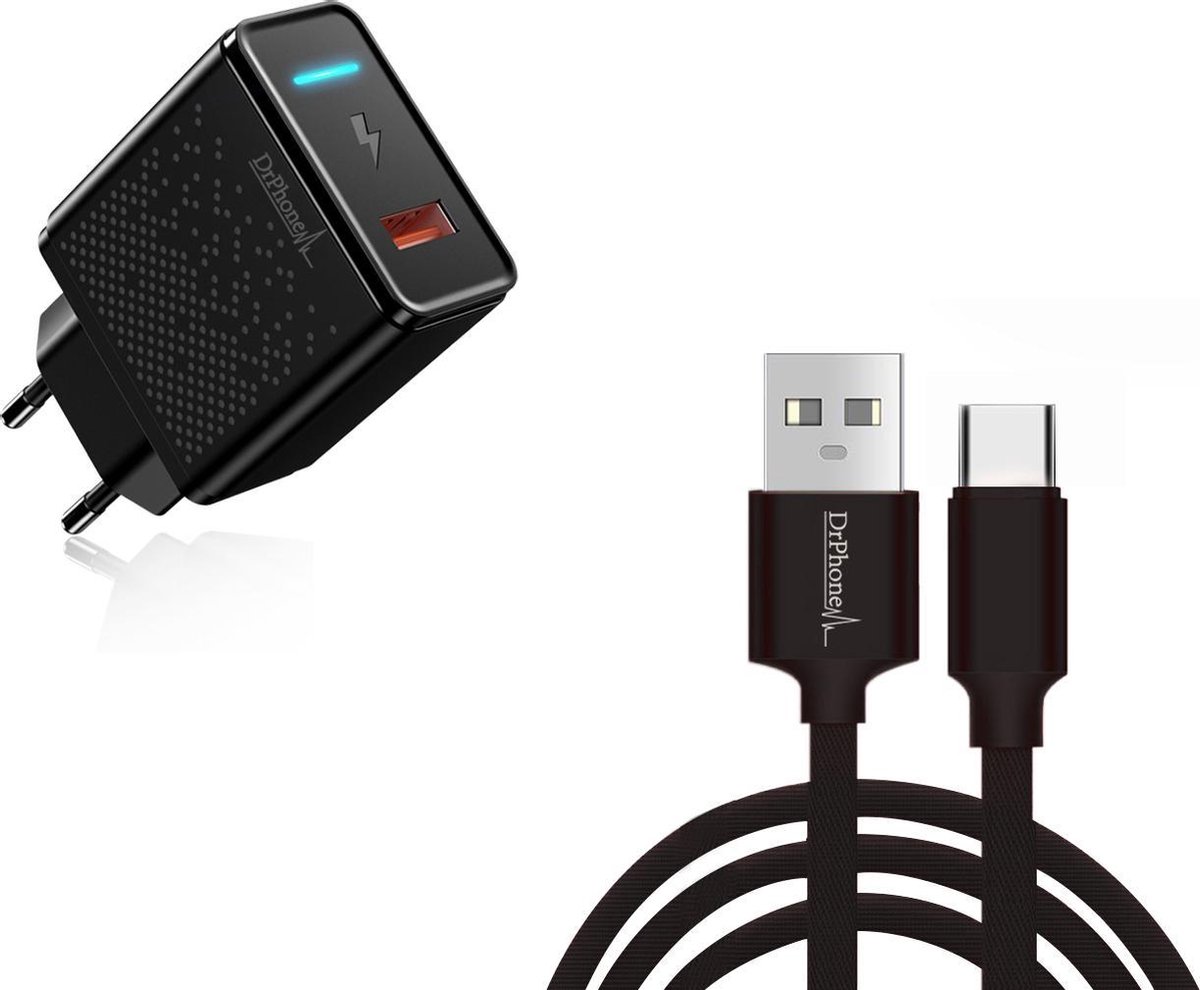DrPhone HALO-X-SW - 18W Lader met 2 Meter USB-C Gevlochten Kabel - TYPE-C Oplaadkabel Geschikt Voor Nintendo Switch / Switch Lite